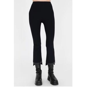 Elaine Kim Cropped Flare Tech Legging with Leather Detailing Sz Small